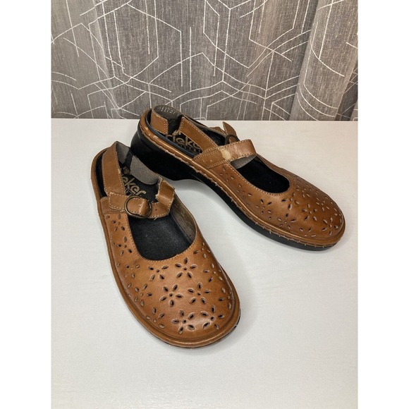 Rieker Women's Mary Jane Antistress Flats Size 37 US 6 Brown Leather Comfy - Picture 1 of 11